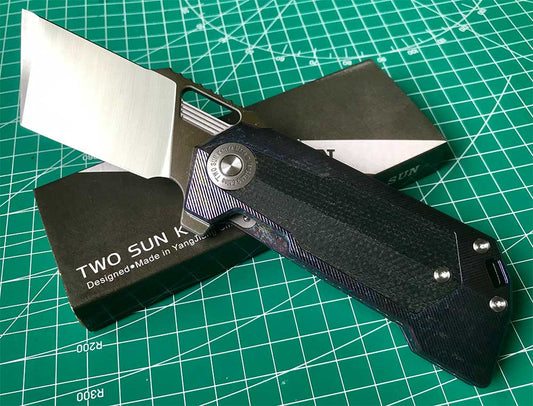 TWOSUN DAVID CHEN FLIPPER TANTO FOLDING KNIFE MICARTA TITANIUM HANDLE TS500-D2-Color