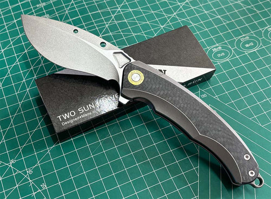 TwoSun Folding 14C28N Blade Titanium/CARBON FIBER Handle Pocket Knife TS528-14C28N-CF