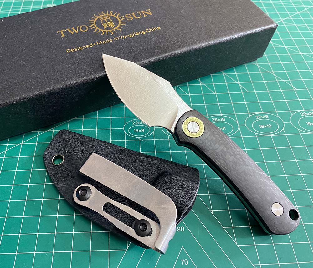 TWOSUN FIXED BLADE KNIFE CARBON FIBER HANDLE M390 EDGE TS525-M390-CF-SATIN