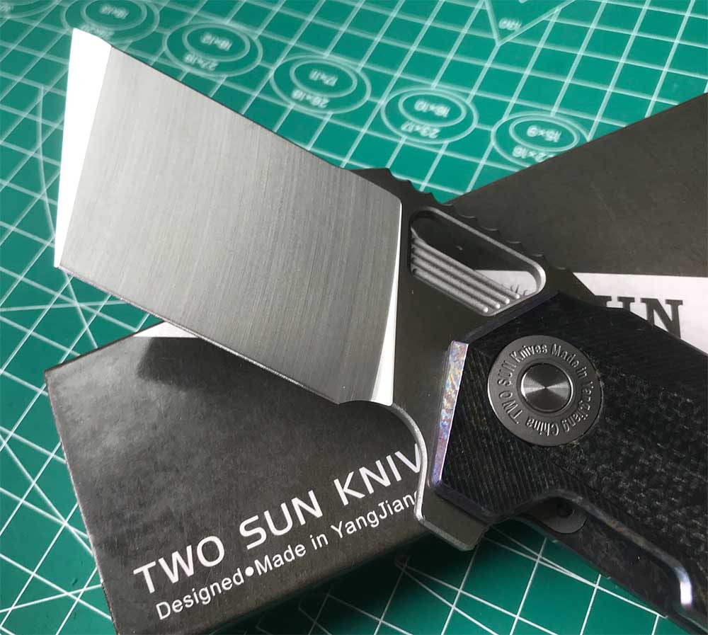 TWOSUN DAVID CHEN FLIPPER TANTO FOLDING KNIFE MICARTA TITANIUM HANDLE TS500-D2-Color