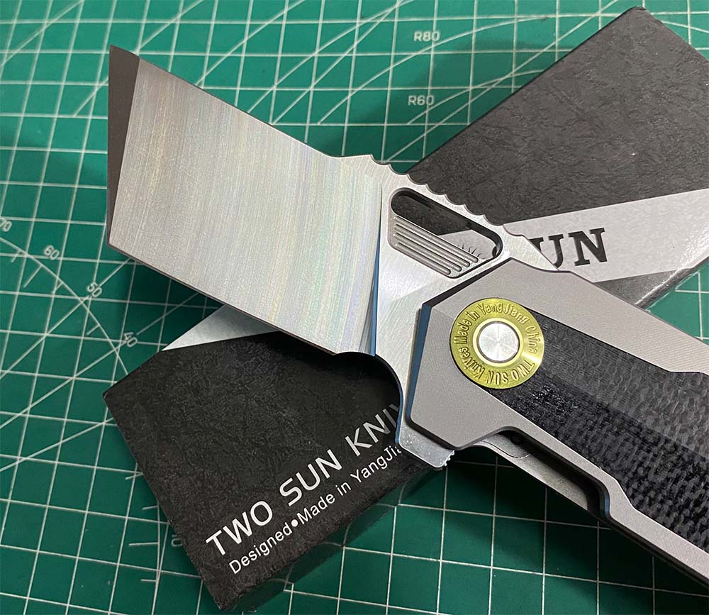 TWOSUN DAVID CHEN FLIPPER TANTO FOLDING KNIFE MICARTA TITANIUM HANDLE TS500-D2-SAND