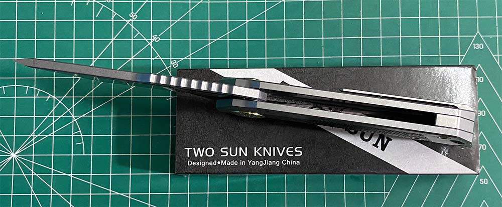 TWOSUN DAVID CHEN FLIPPER TANTO FOLDING KNIFE MICARTA TITANIUM HANDLE TS500-D2-SAND