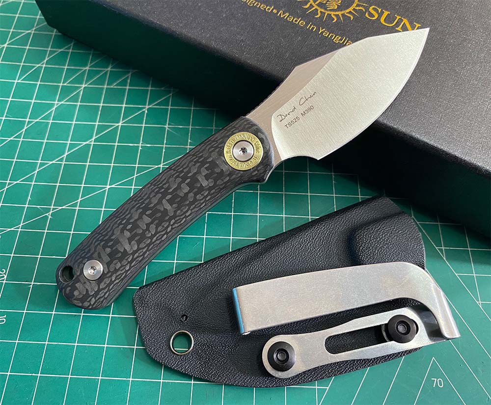TWOSUN FIXED BLADE KNIFE CARBON FIBER HANDLE M390 EDGE TS525-M390-CF-SATIN
