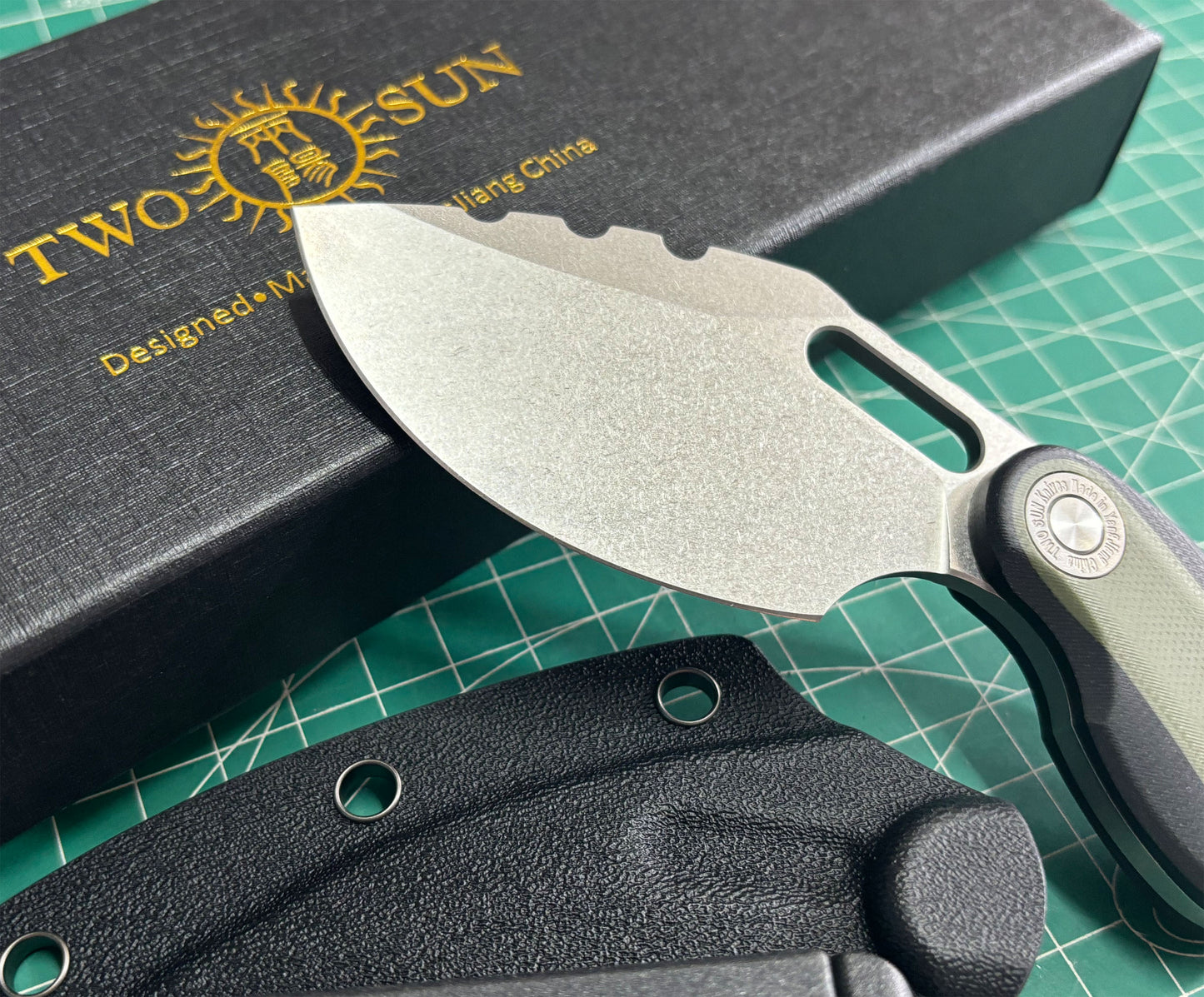 TWOSUN FIXED BLADE KNIFE Green Black G10 HANDLE D2 PLAIN EDGE TS545-D2-KS