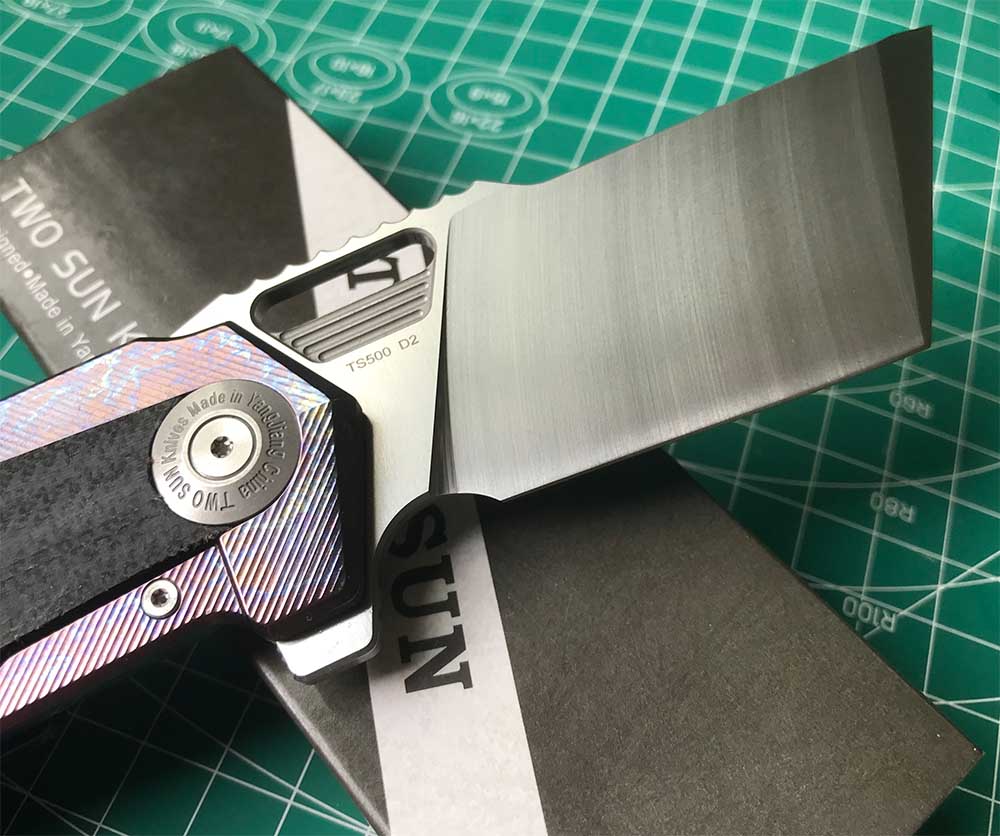 TWOSUN DAVID CHEN FLIPPER TANTO FOLDING KNIFE MICARTA TITANIUM HANDLE TS500-D2-Color