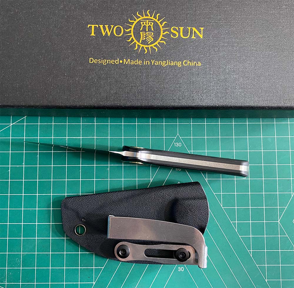 TWOSUN FIXED BLADE KNIFE CARBON FIBER HANDLE M390 EDGE TS525-M390-CF-SATIN