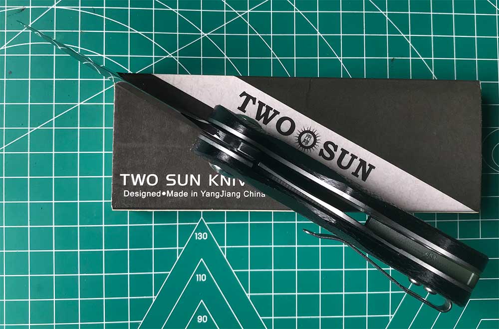 TWOSUN  FLIPPER FOLDING KNIFE DAVID CHEN DESIGN BLACK/GREEN MICARTA HANDLE N690 BLADE TS506-N690