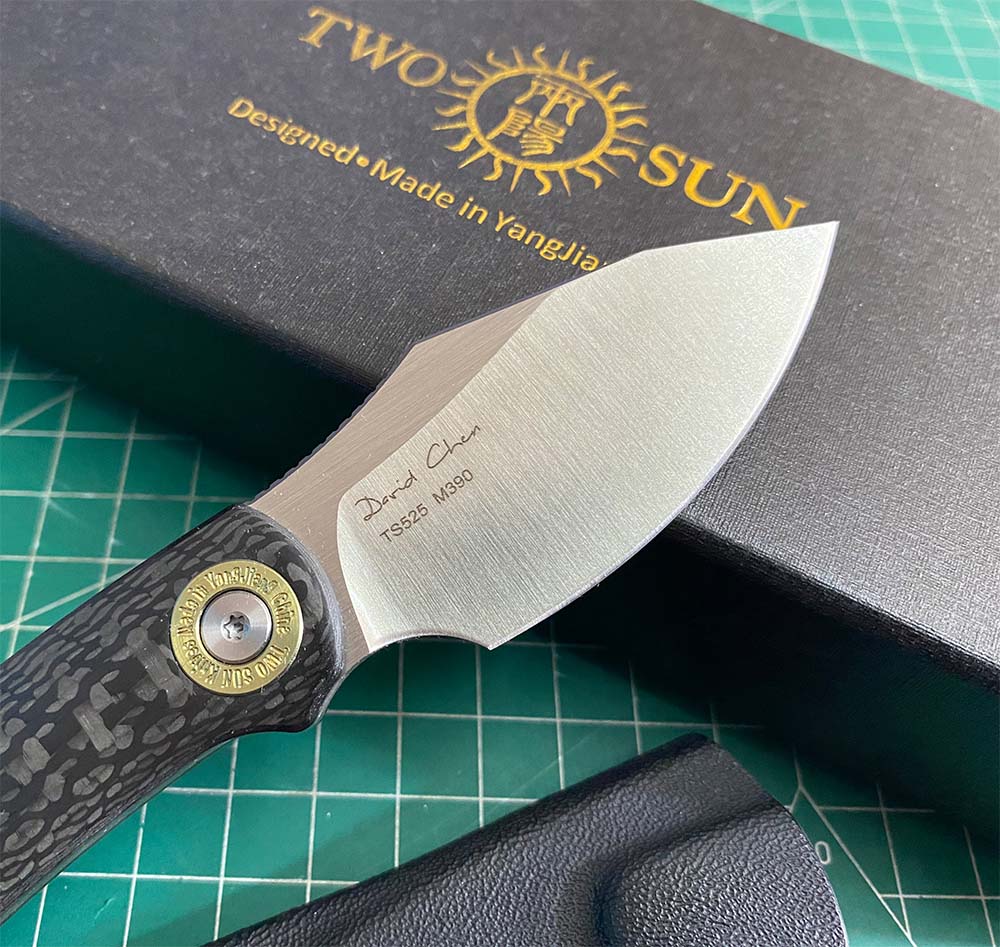 TWOSUN FIXED BLADE KNIFE CARBON FIBER HANDLE M390 EDGE TS525-M390-CF-SATIN