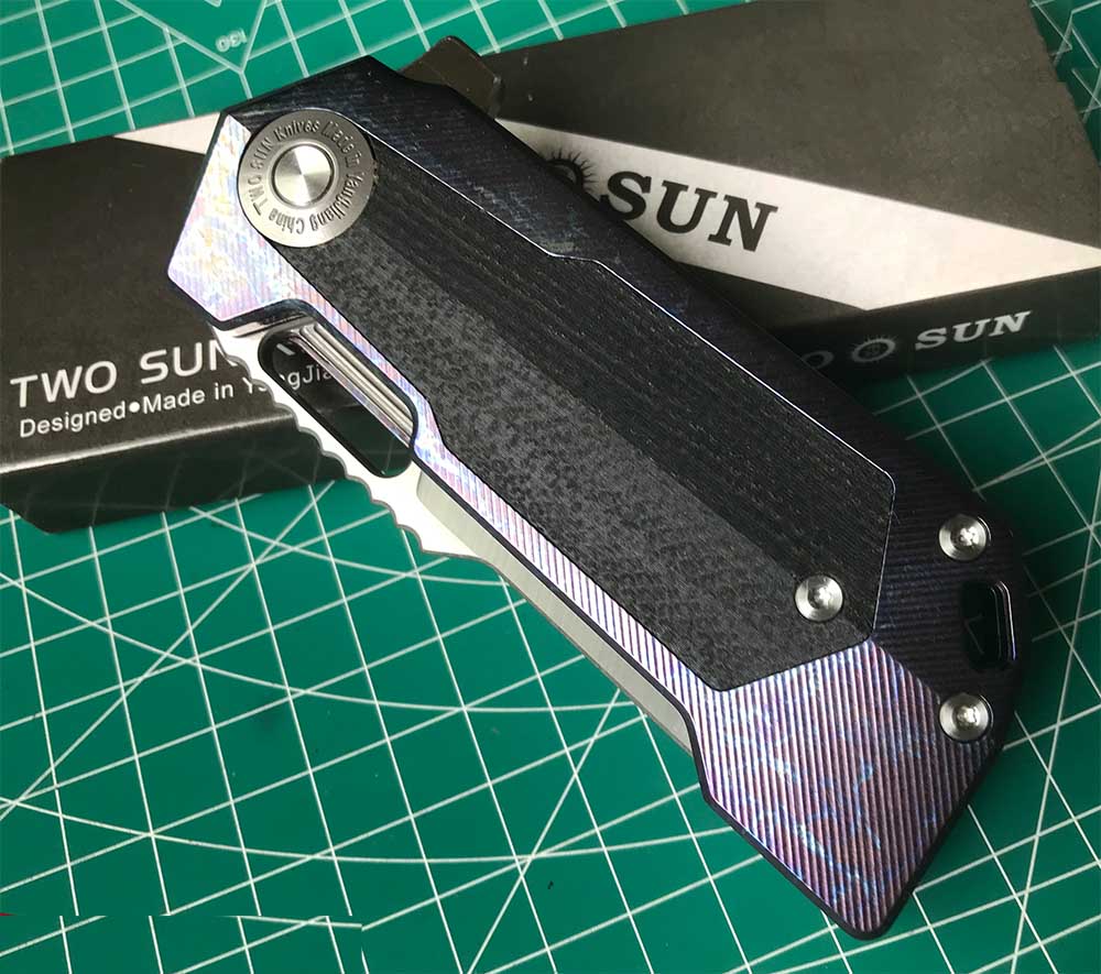 TWOSUN DAVID CHEN FLIPPER TANTO FOLDING KNIFE MICARTA TITANIUM HANDLE TS500-D2-Color
