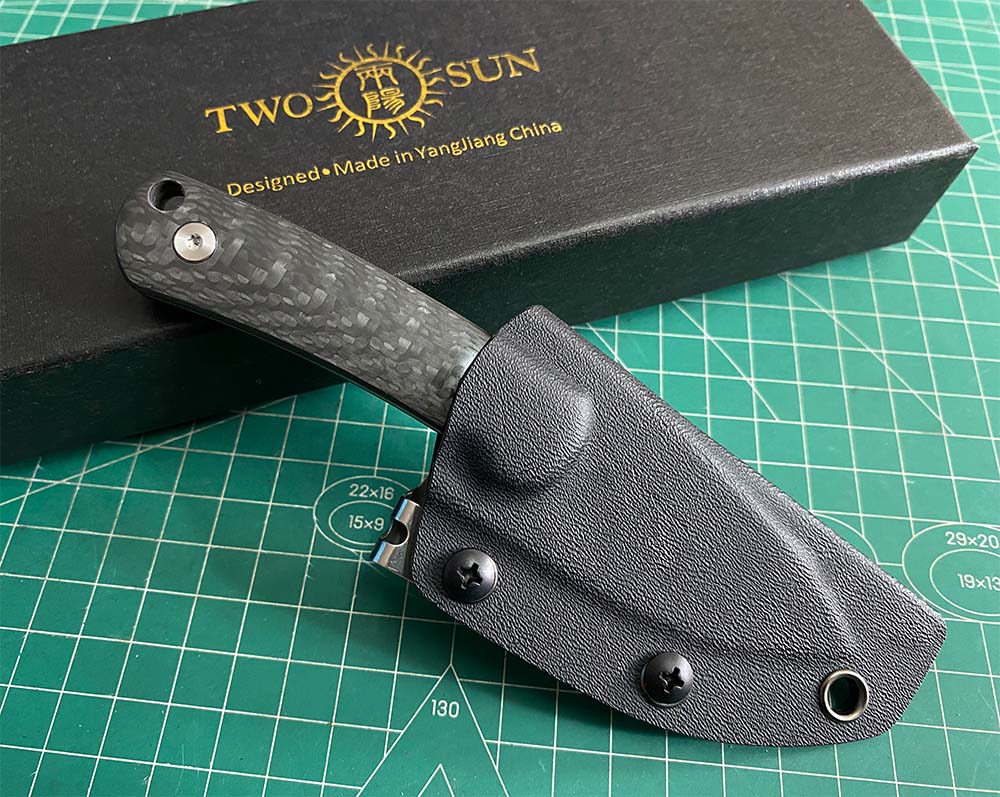 TWOSUN FIXED BLADE KNIFE CARBON FIBER HANDLE M390 EDGE TS525-M390-CF-SATIN