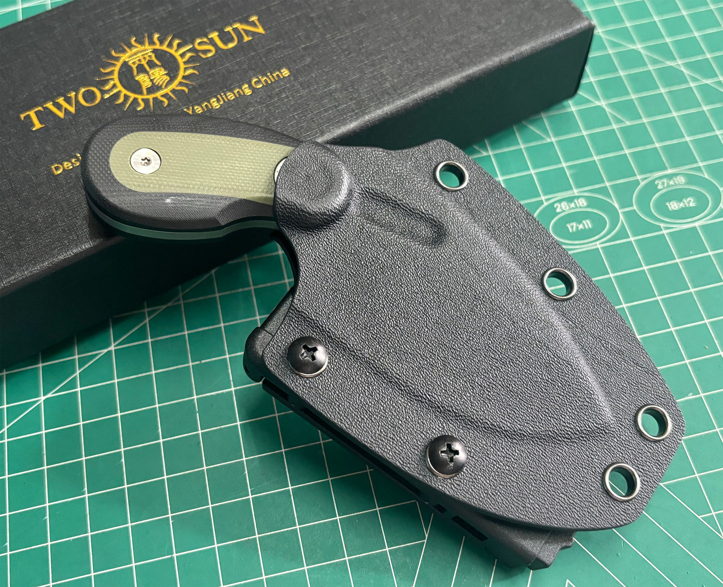 TWOSUN FIXED BLADE KNIFE Green Black G10 HANDLE D2 PLAIN EDGE TS545-D2-KS