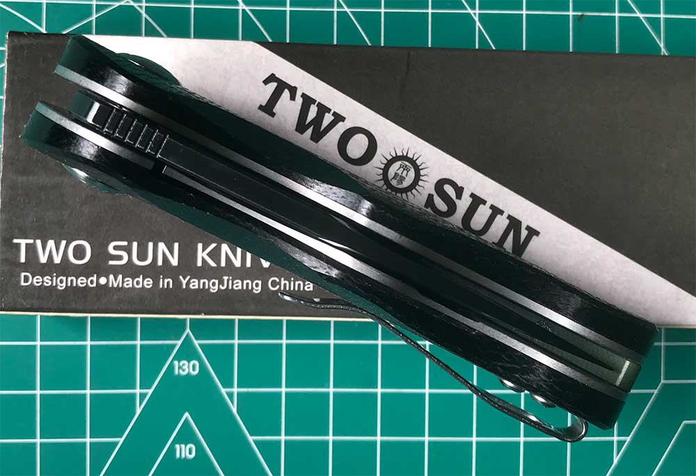 TWOSUN  FLIPPER FOLDING KNIFE DAVID CHEN DESIGN BLACK/GREEN MICARTA HANDLE N690 BLADE TS506-N690