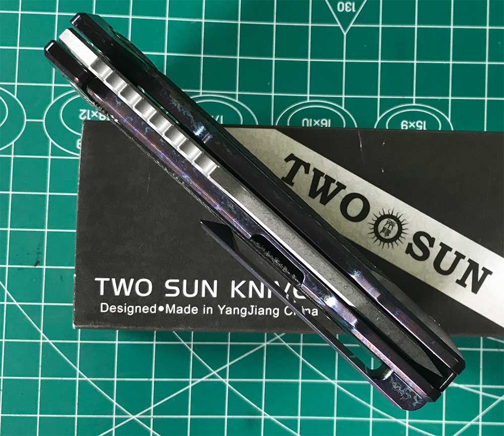 TWOSUN DAVID CHEN FLIPPER TANTO FOLDING KNIFE MICARTA TITANIUM HANDLE TS500-D2-Color