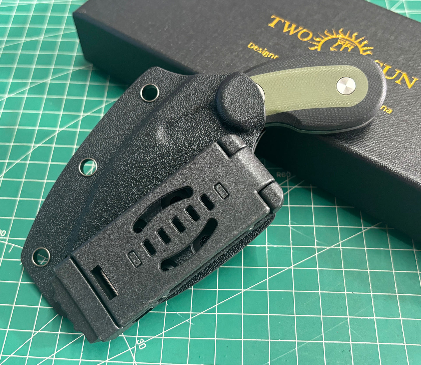 TWOSUN FIXED BLADE KNIFE Green Black G10 HANDLE D2 PLAIN EDGE TS545-D2-KS