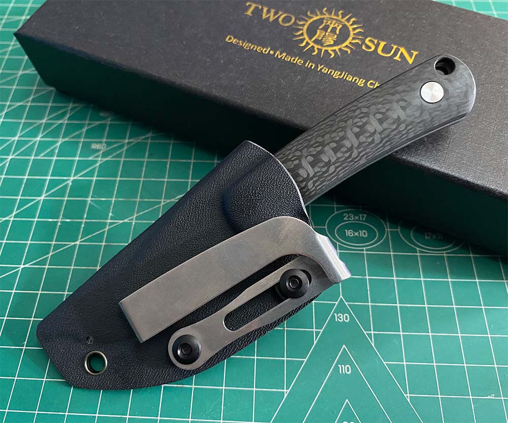 TWOSUN FIXED BLADE KNIFE CARBON FIBER HANDLE M390 EDGE TS525-M390-CF-SATIN