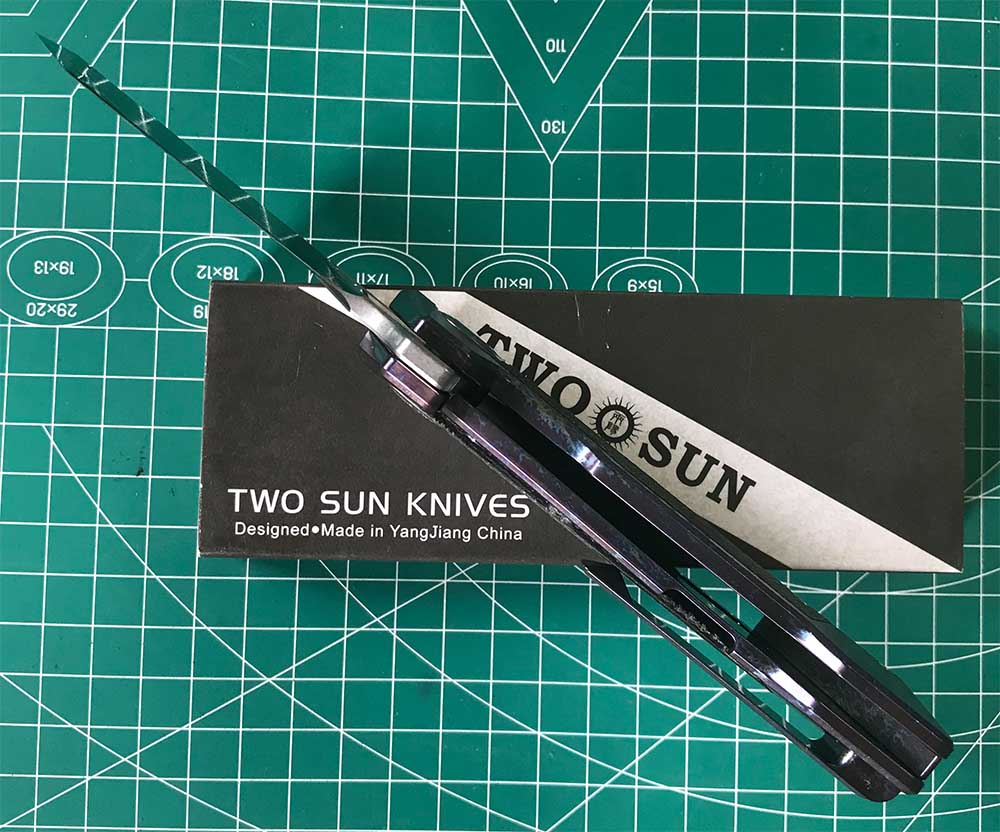 TWOSUN DAVID CHEN FLIPPER TANTO FOLDING KNIFE MICARTA TITANIUM HANDLE TS500-D2-Color