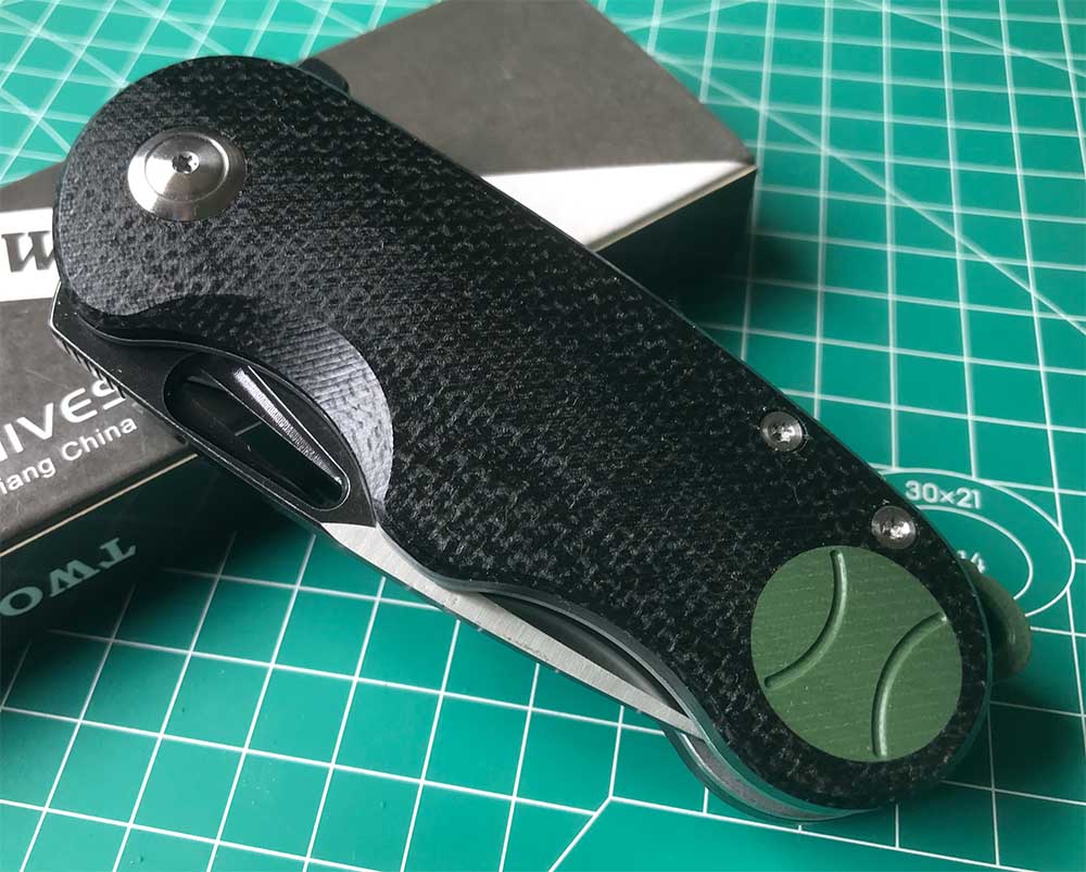TWOSUN  FLIPPER FOLDING KNIFE DAVID CHEN DESIGN BLACK/GREEN MICARTA HANDLE N690 BLADE TS506-N690