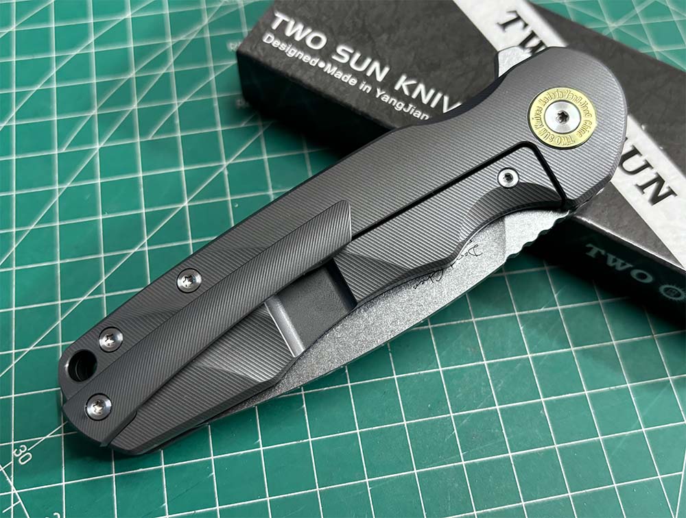 TwoSun Folding Knife Black Titanium Handle Stonewashed 14c28n TS517-14C28N-BLACK