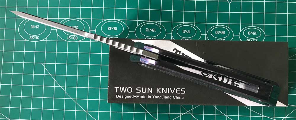 TWOSUN DAVID CHEN FLIPPER TANTO FOLDING KNIFE MICARTA TITANIUM HANDLE TS500-D2-Color